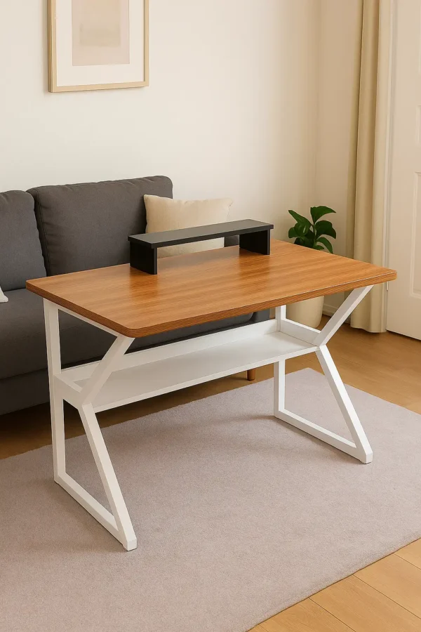 K Shape Computer Tables With Monitor Riser